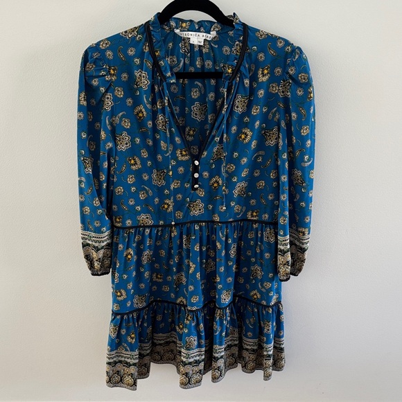 Veronica Beard Hawken Blue and Gold Long Sleeve Dress - Picture 3 of 6